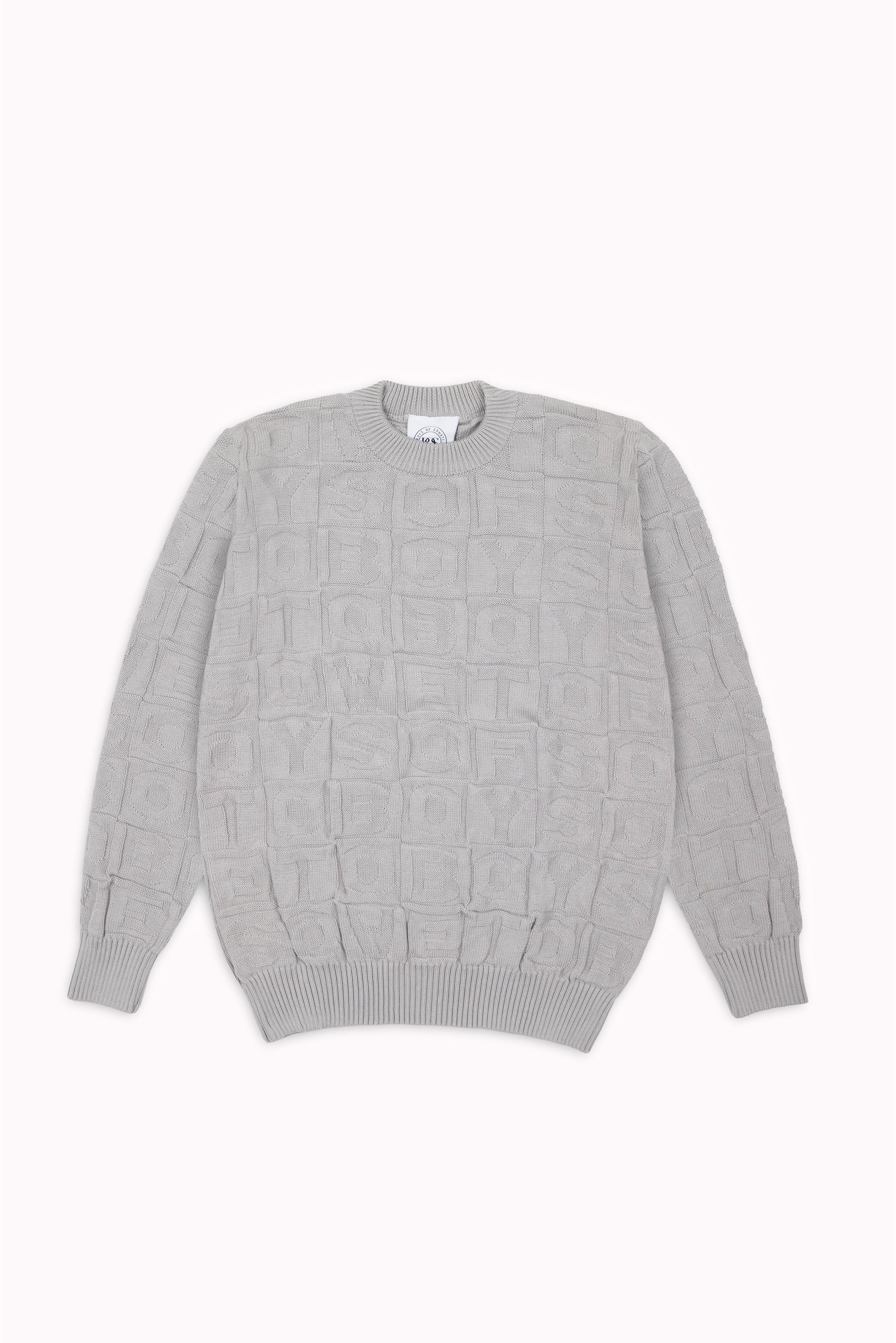 Embossed Crewneck Knit Jumper - Grey