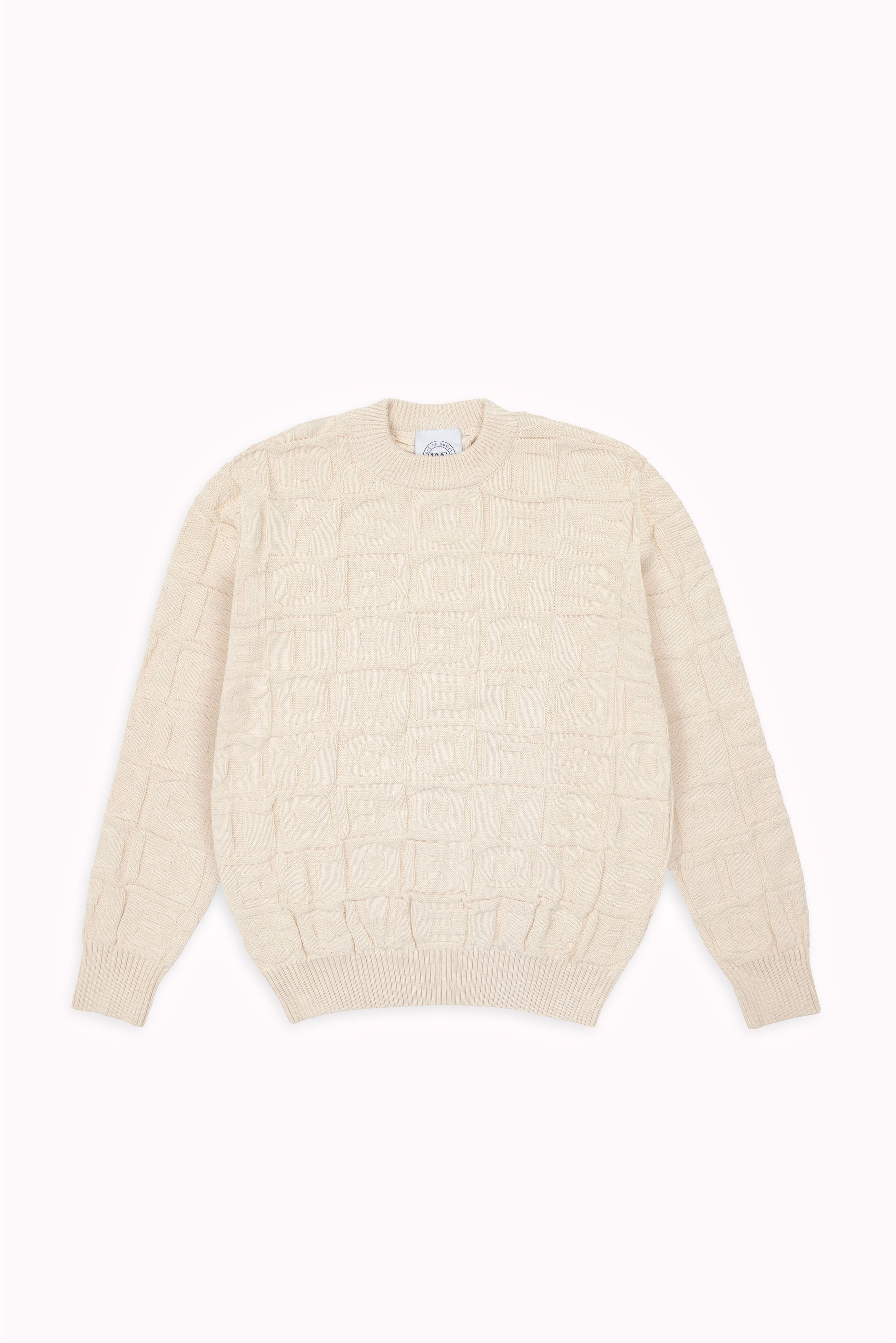Embossed Crewneck Knit Jumper - Ecru