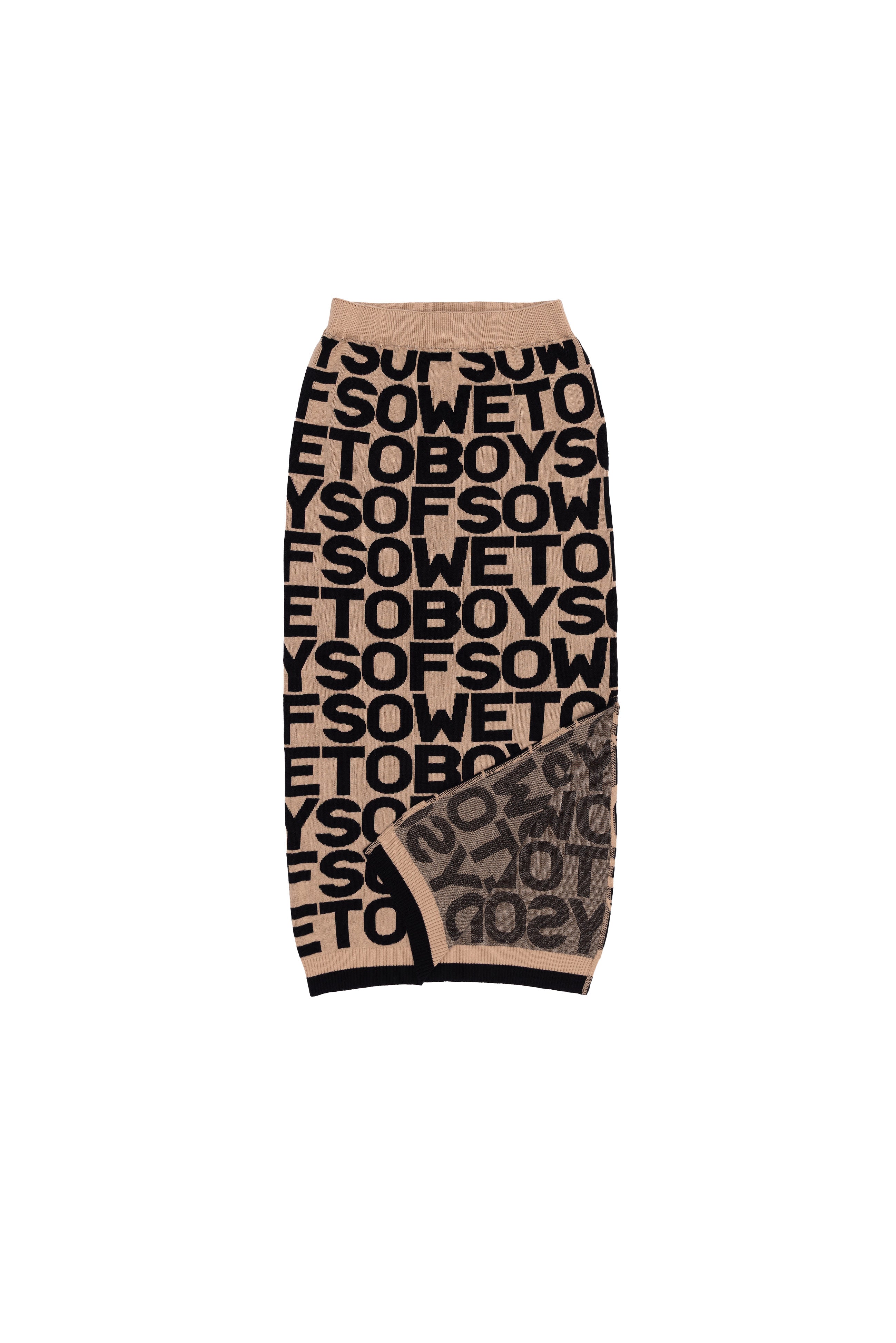 All-Over Print  Long Skirt - Beige & Black