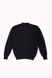 Embossed Crewneck Knit Jumper - Black