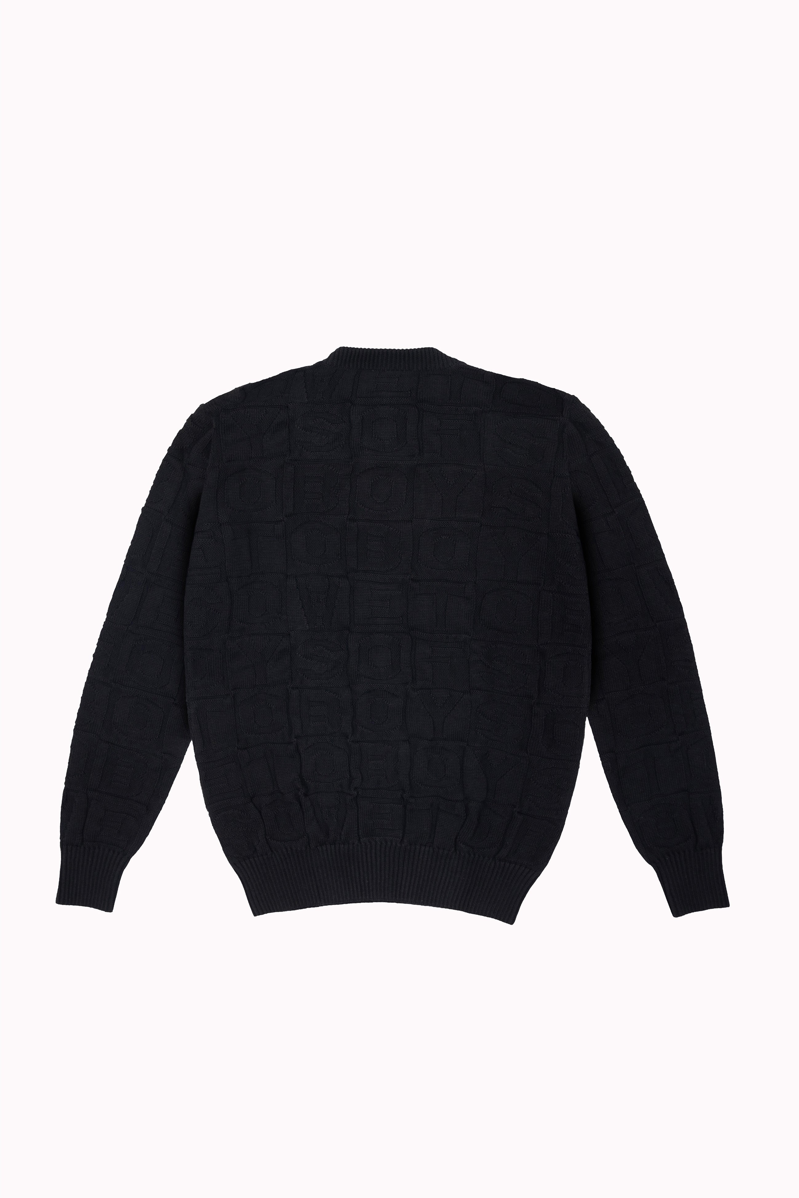 Embossed Crewneck Knit Jumper - Black