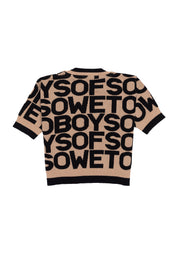 All-Over Print V-Neck Top - Beige & Black