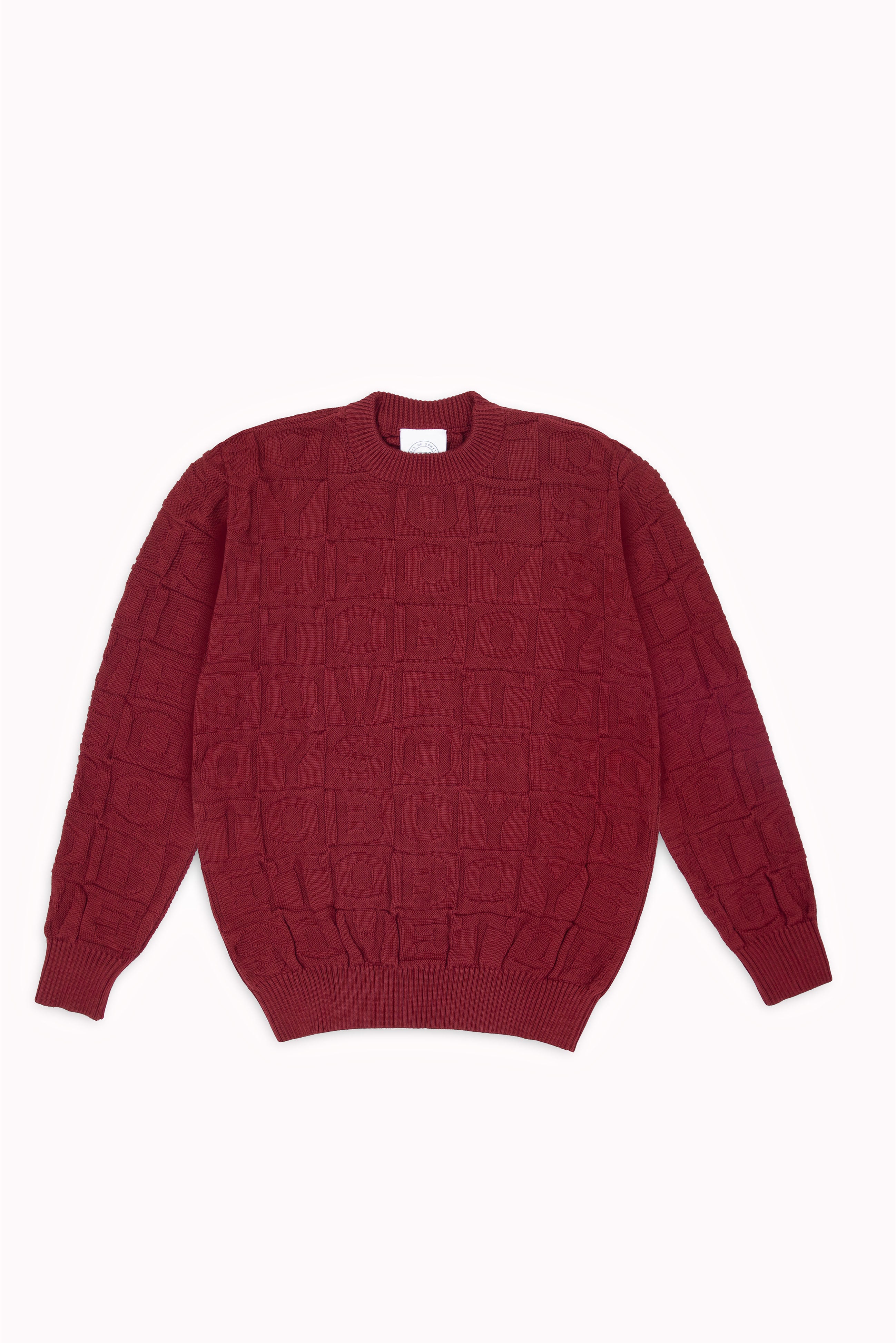 Embossed Crewneck knit Jumper - Burgundy