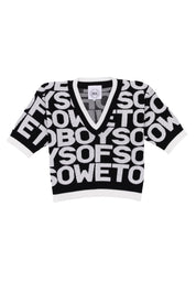 All-Over Print V-Neck Top - Black & White