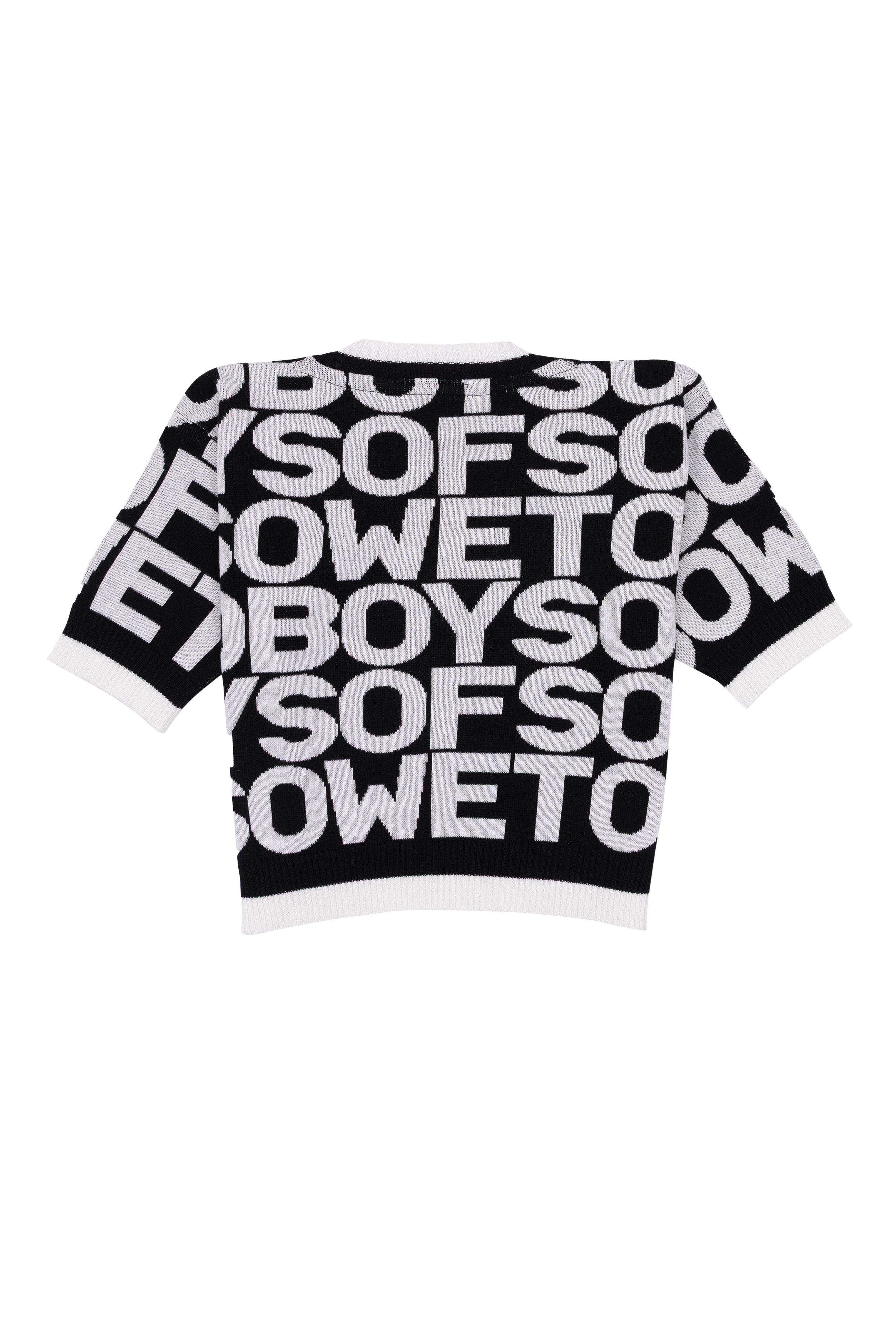 All-Over Print V-Neck Top - Black & White