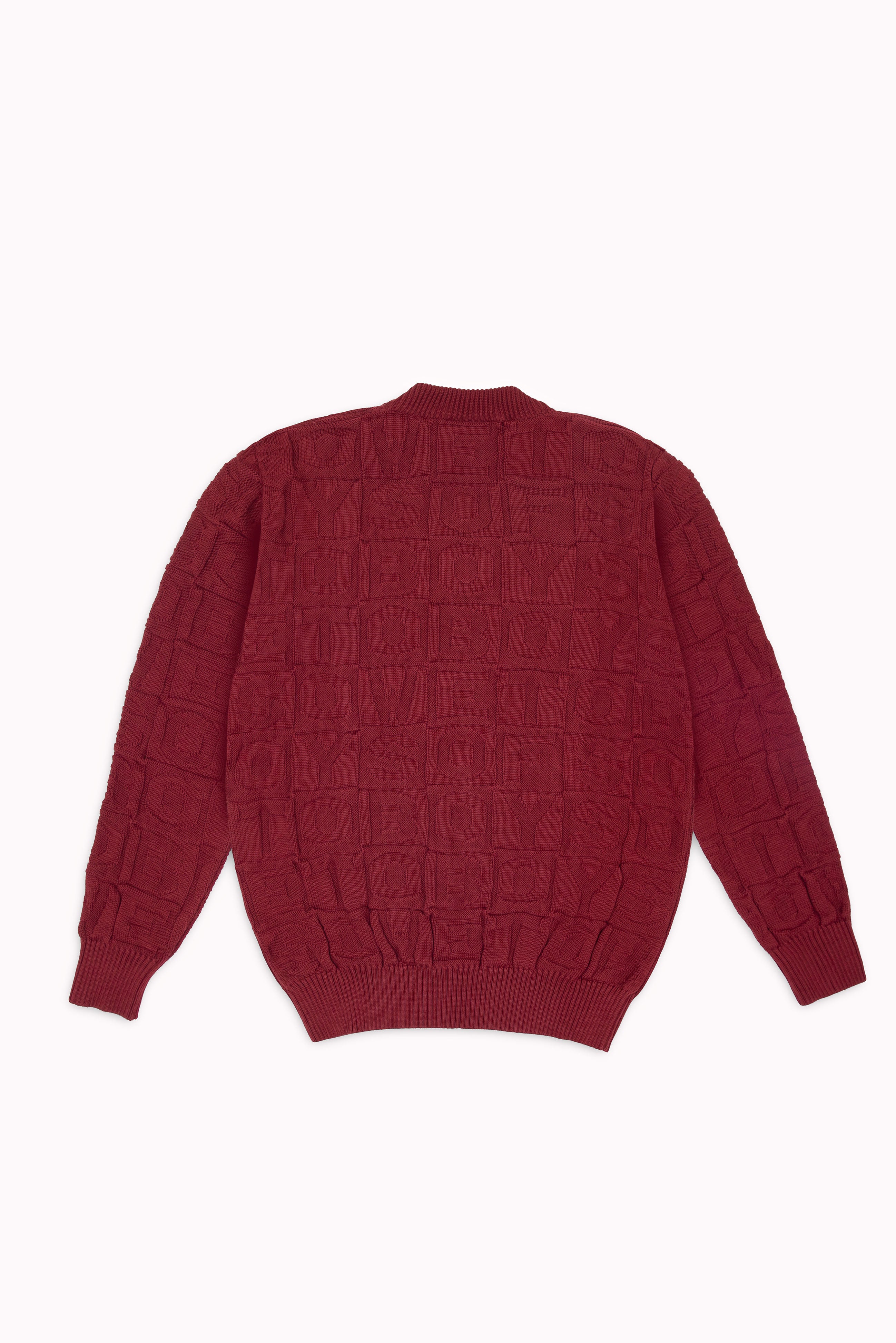 Embossed Crewneck knit Jumper - Burgundy