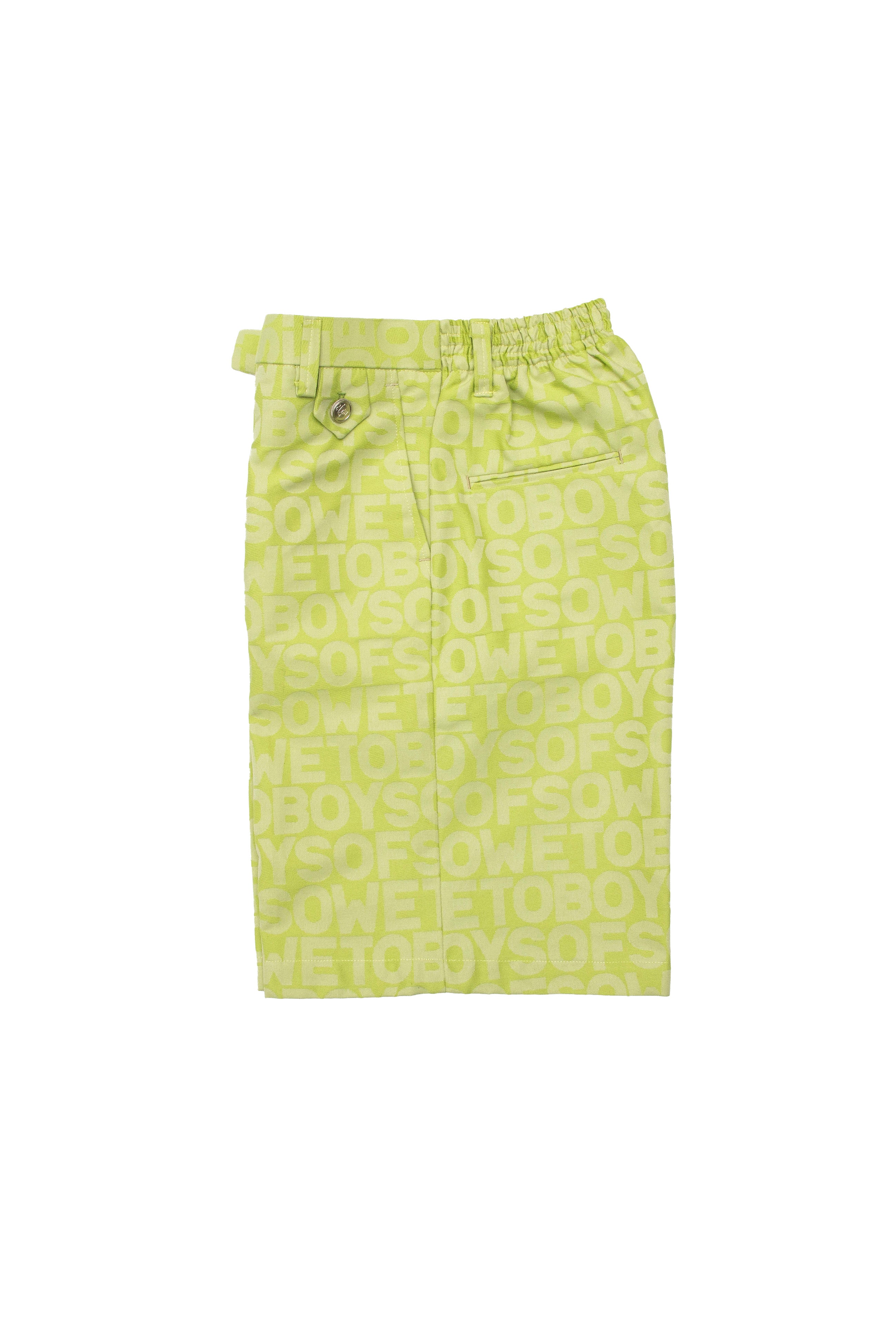 Box cut Oversized Monogram Shorts - Lime Green