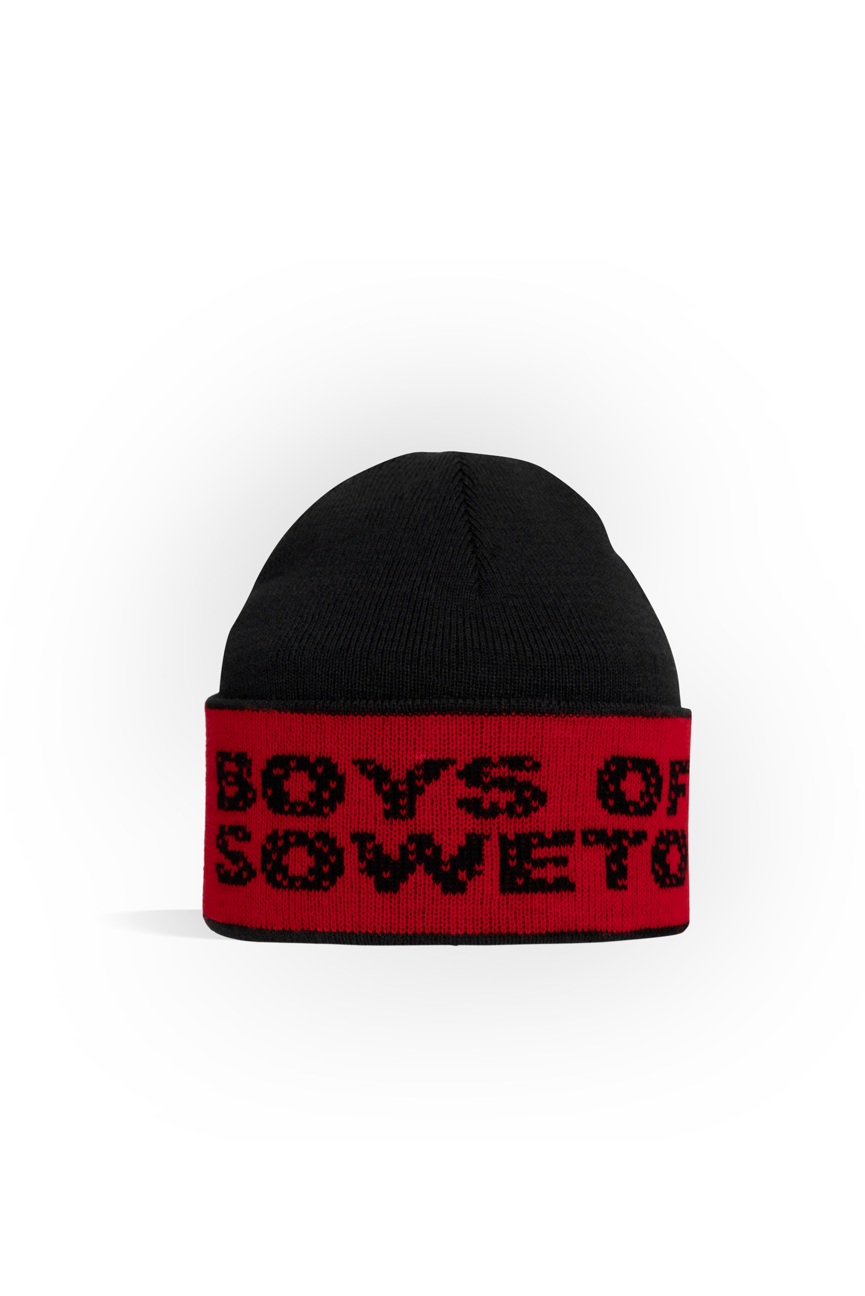 Beanie -  Black & Red (Text On Fold)
