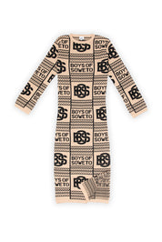 BOS Longsleeve Print Dress - Biscuit & Black