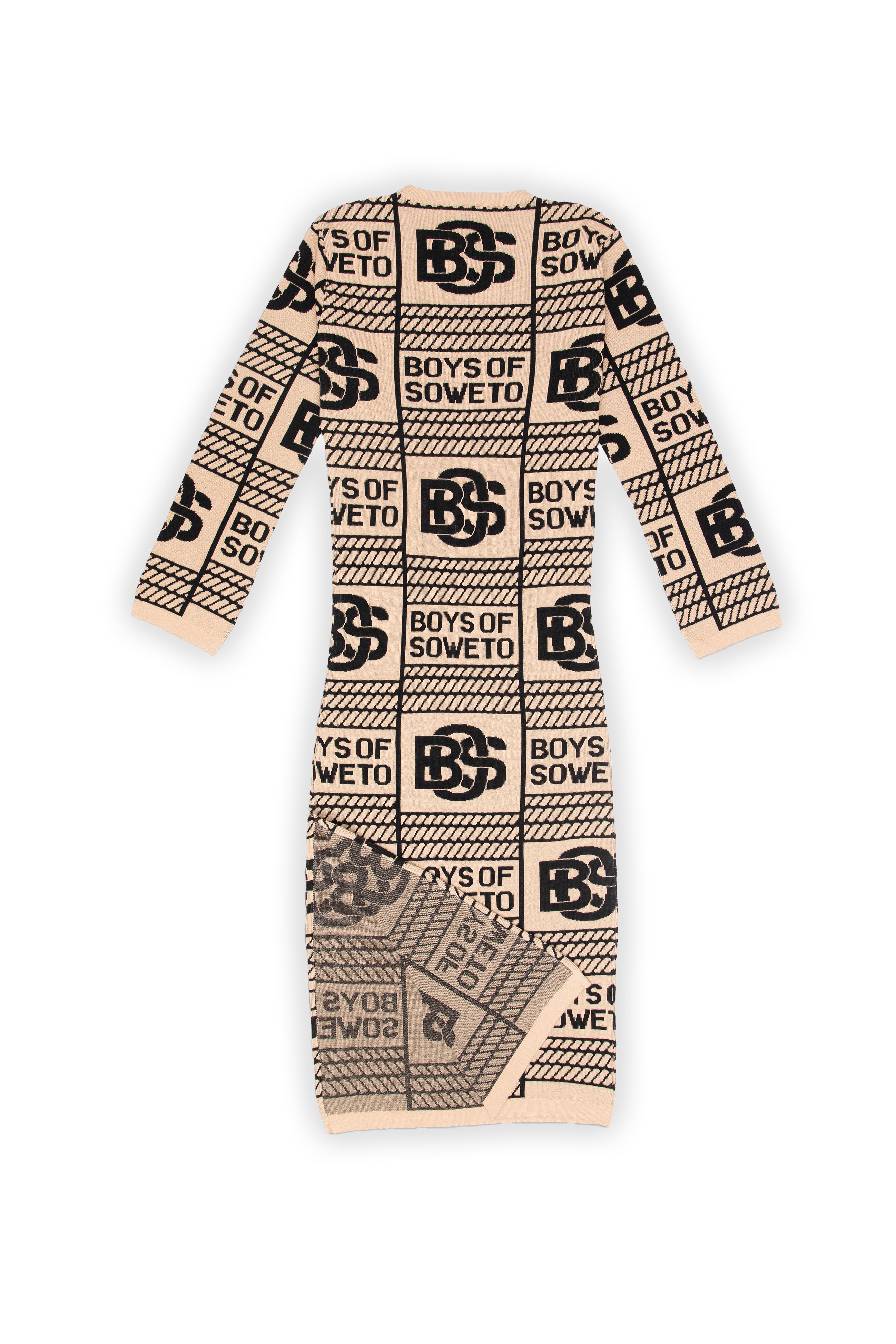 BOS Longsleeve Print Dress - Biscuit & Black