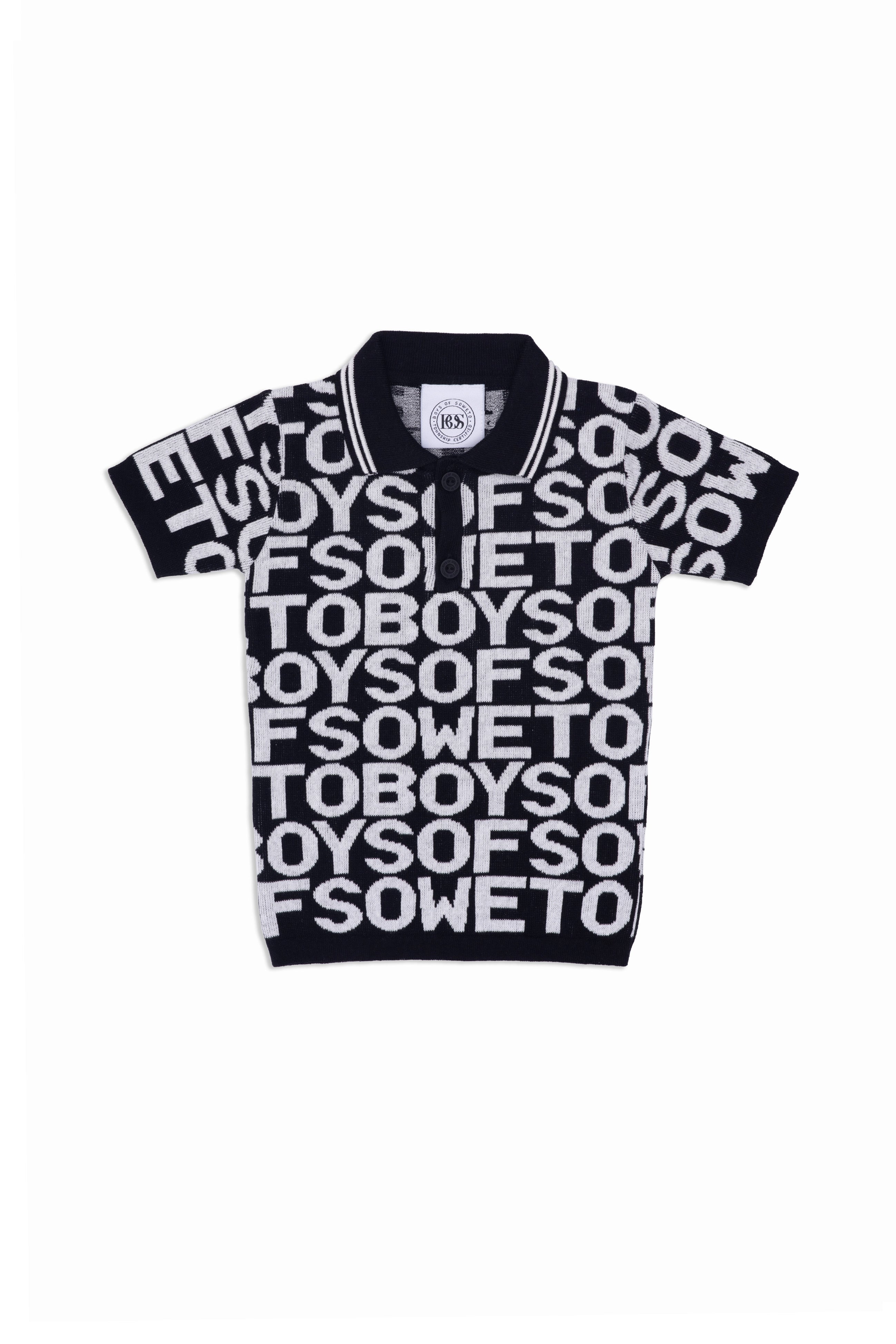 BOS Logo Mania Kiddies Knit Golf T-Shirt - Black & White
