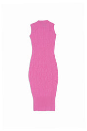 Sleeveless Embossed knit Dress- Pink