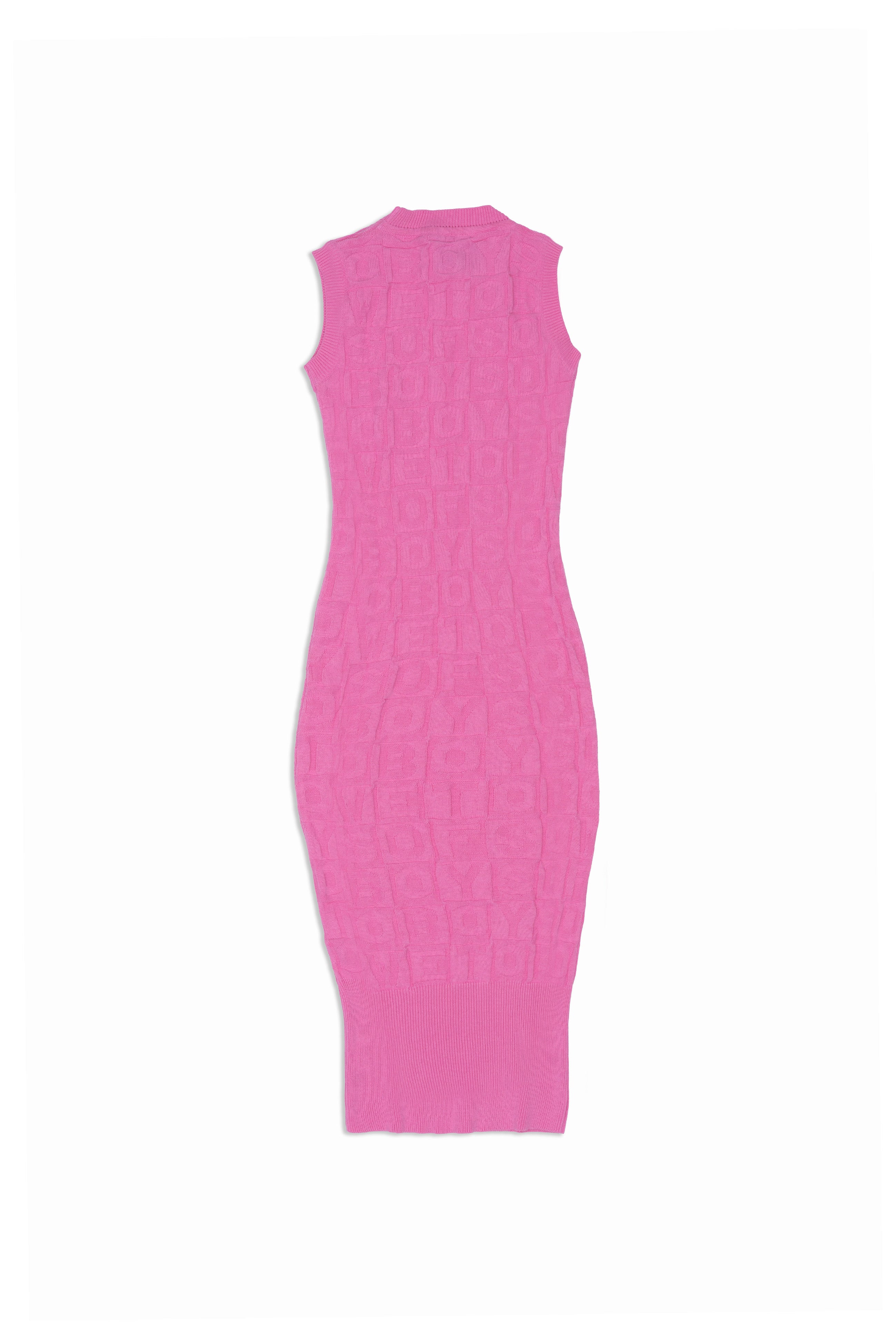 Sleeveless Embossed knit Dress- Pink