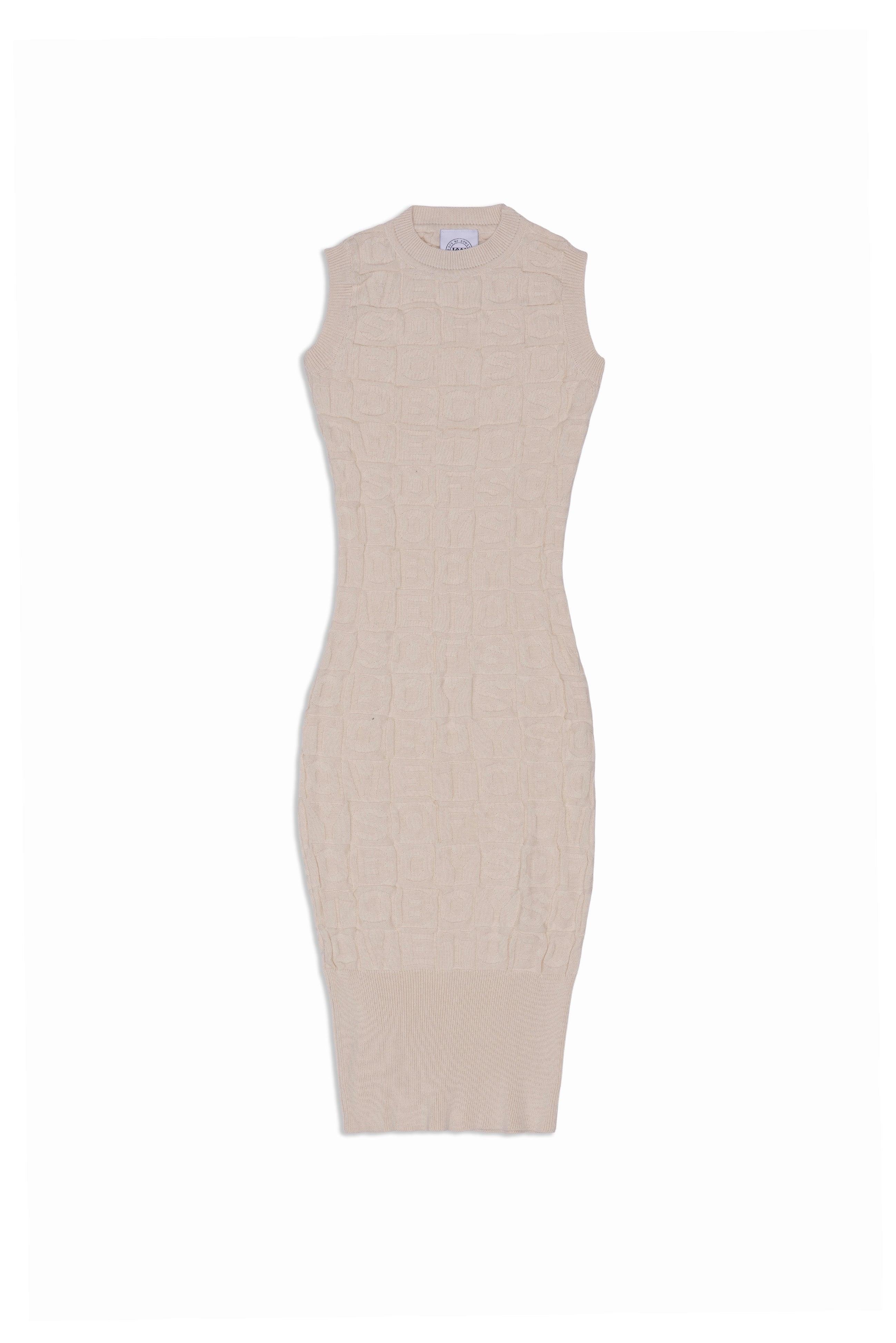 Sleeveless Embossed knit Dress - Ecru