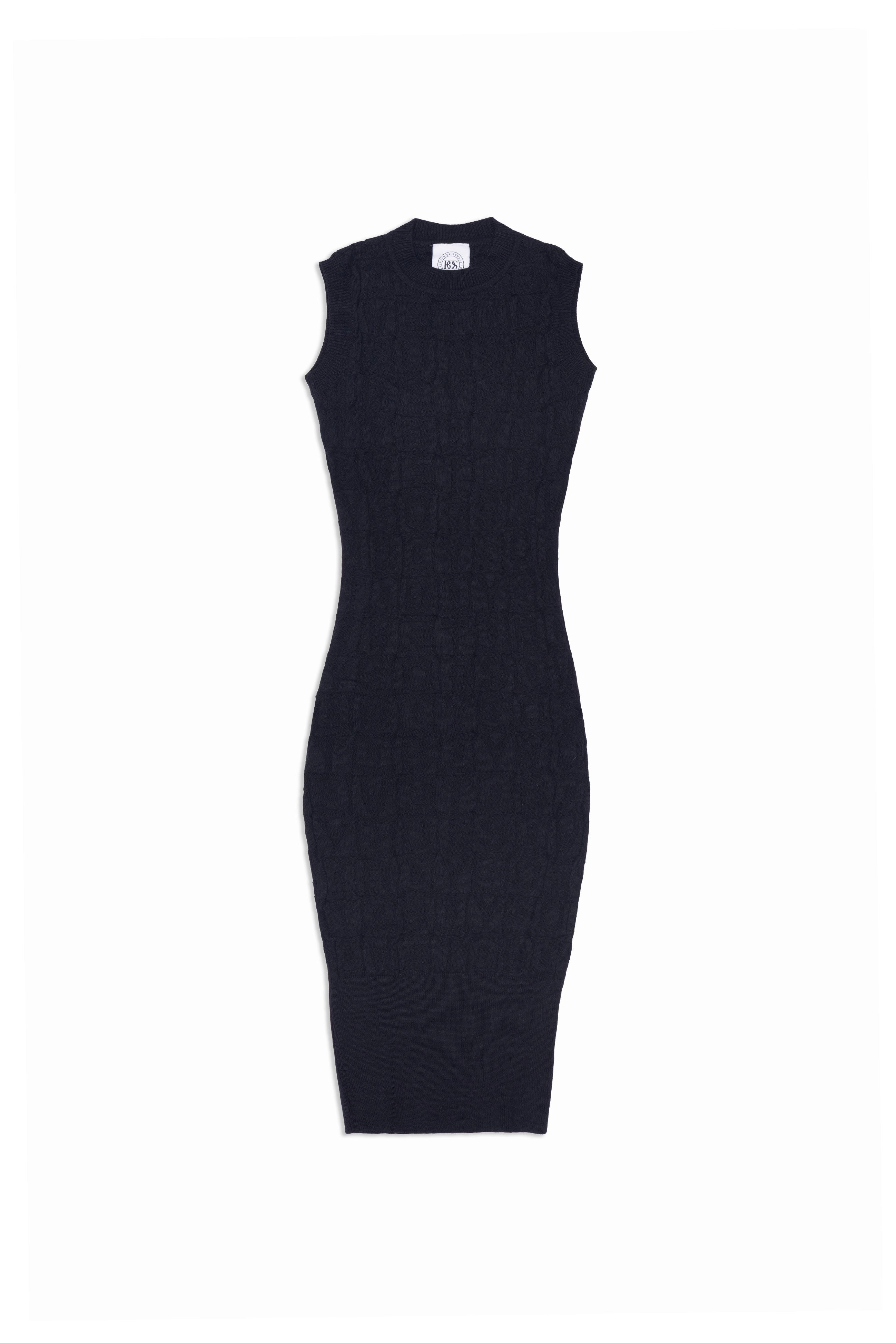 Sleeveless Embossed knit Dress - Black