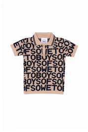 BOS Logo Mania Kiddies Knit Golf T-Shirt - Beige & Black