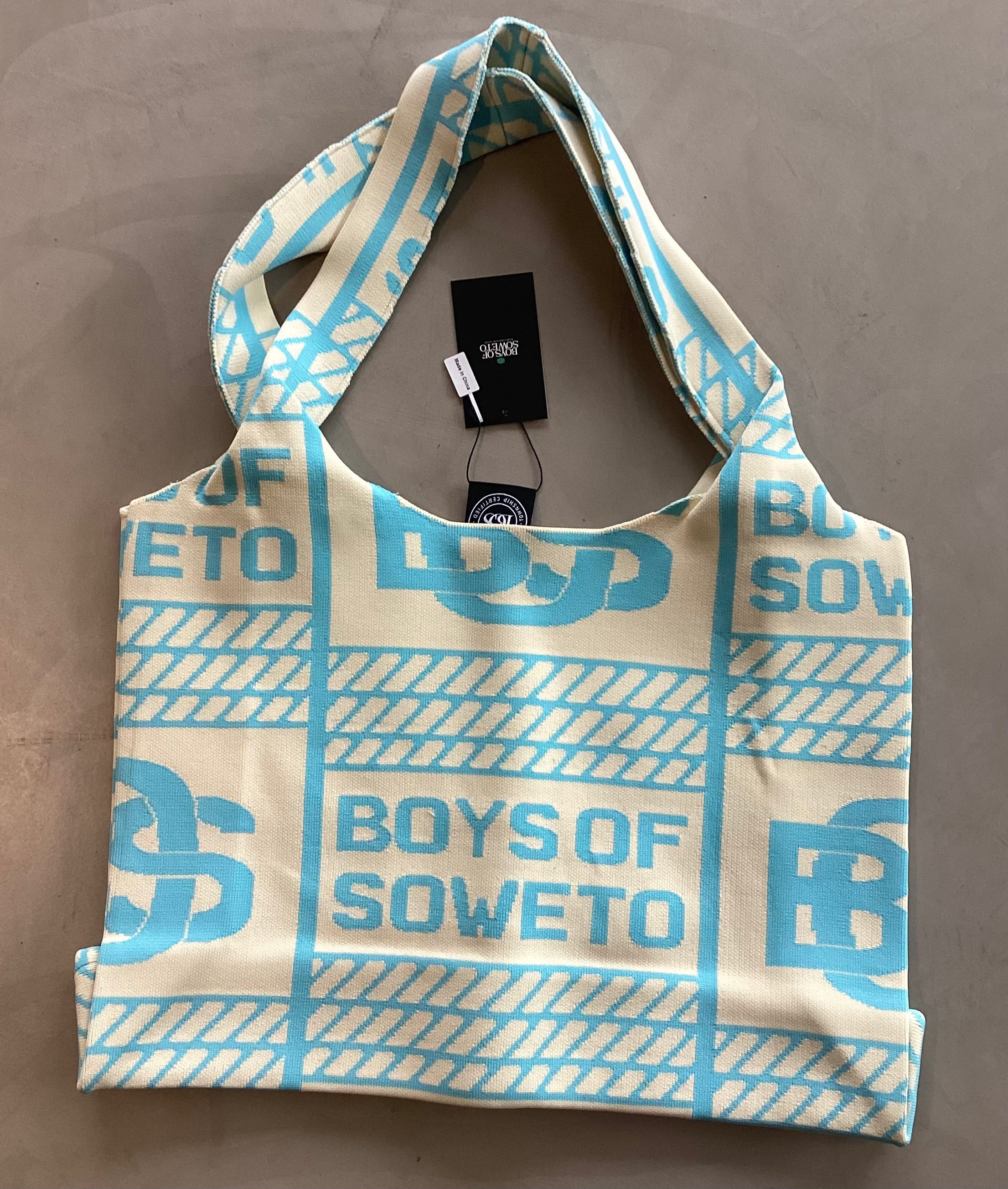 BOS Pattern Handbag - Ecru & Blue