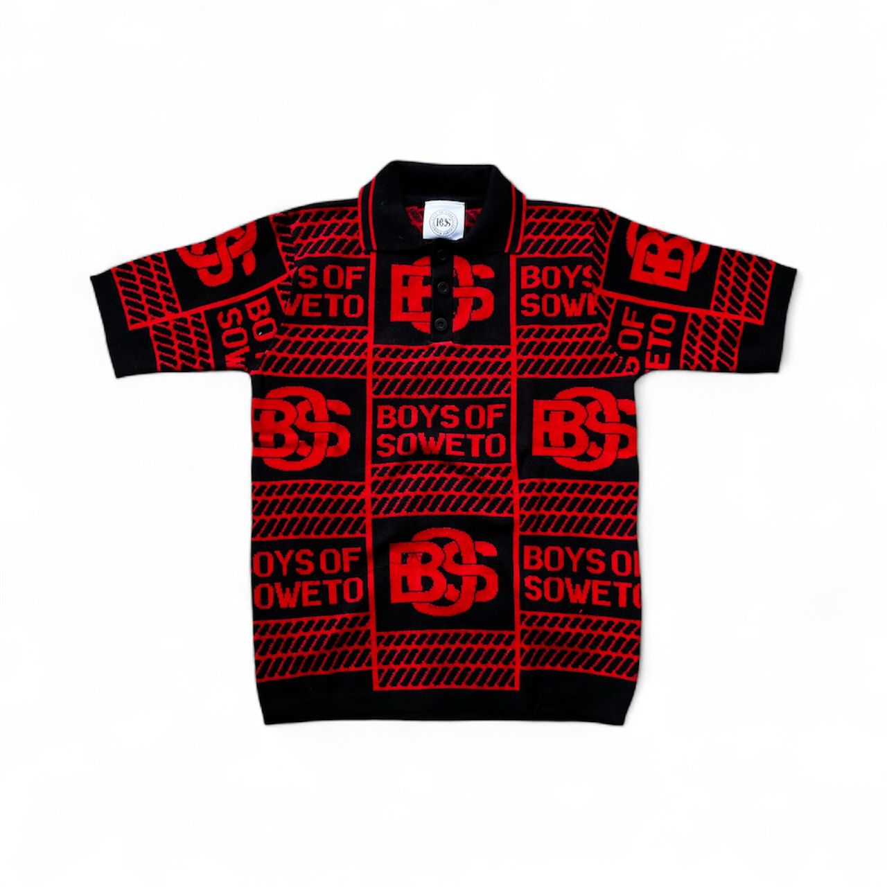 Printed Pattern Golf T-shirt -  Black & Red