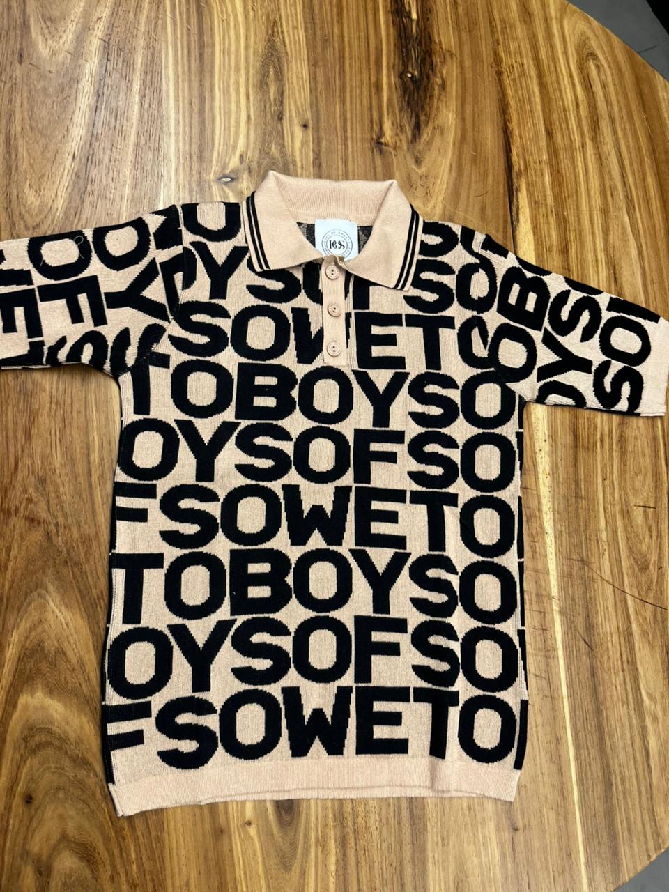 BOS Logo Mania knit golf T-Shirt - Beige & Black