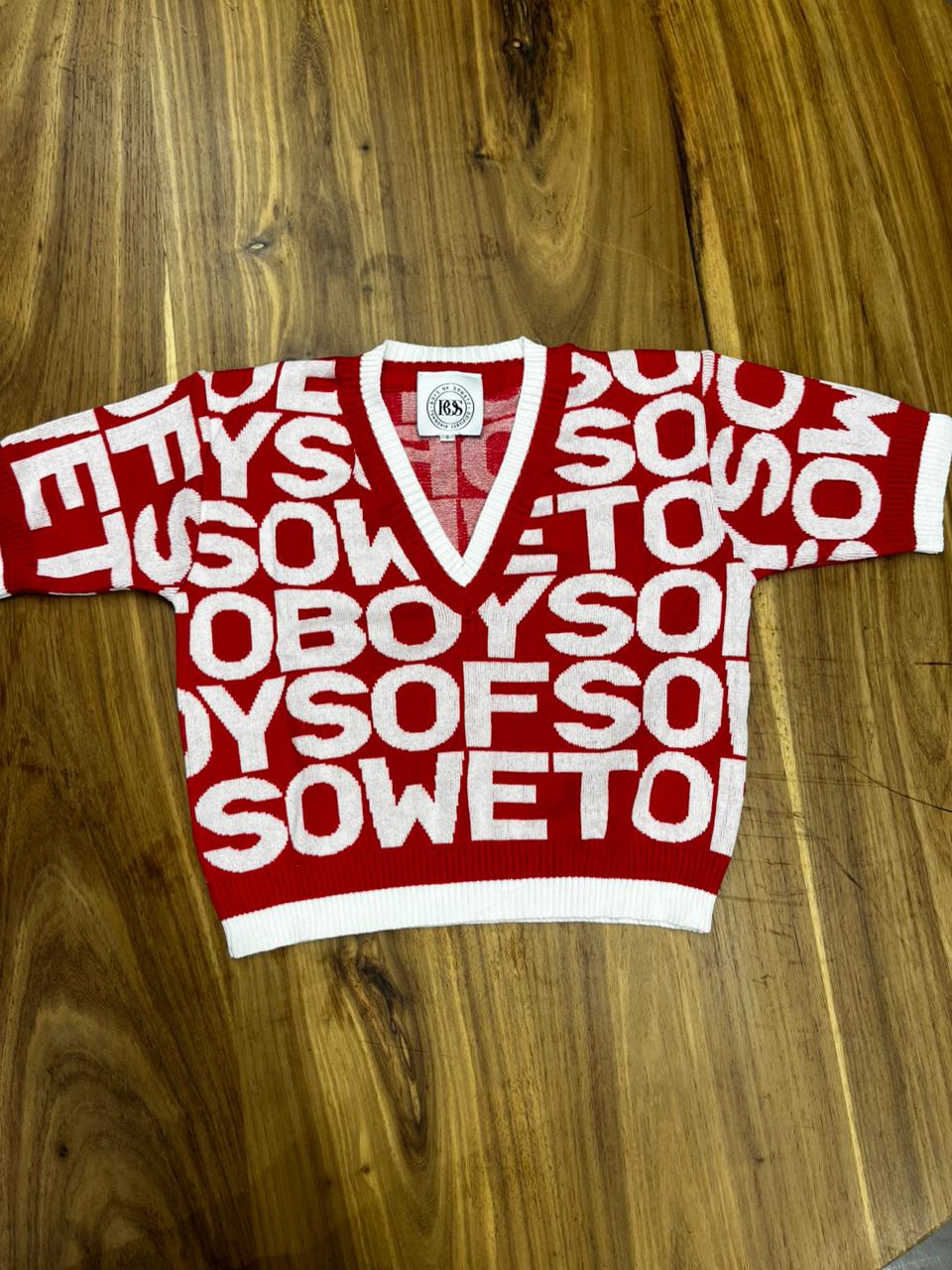 All-Over Print V-Neck Top - Red & White