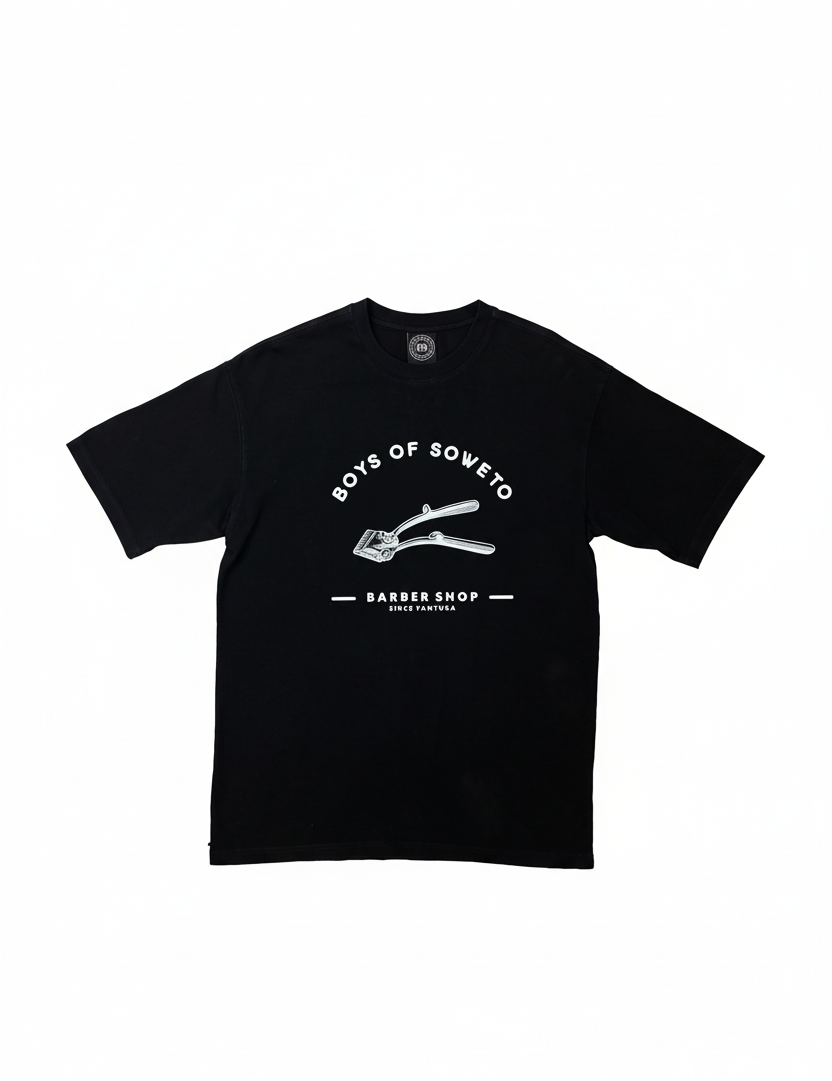 Black t-shirt with Barbershop graphic