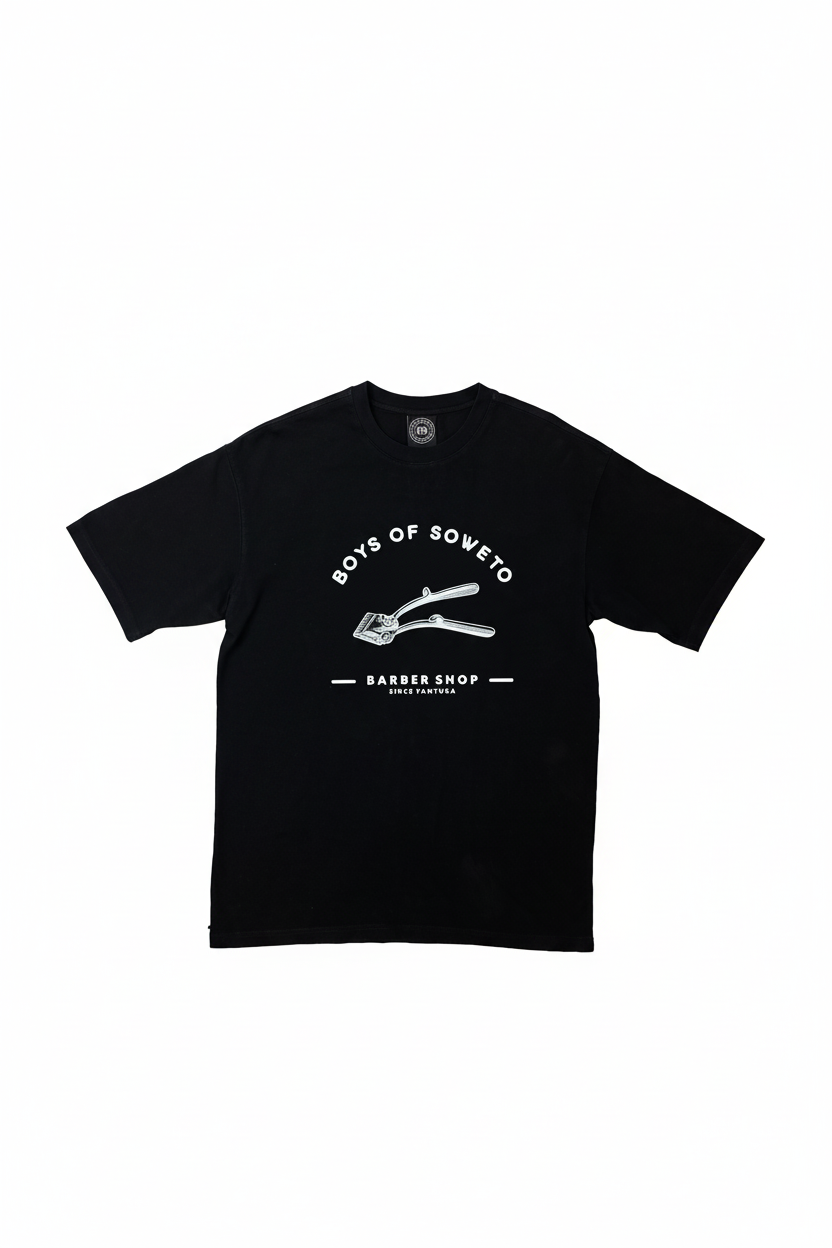 Black t-shirt with Barbershop graphic