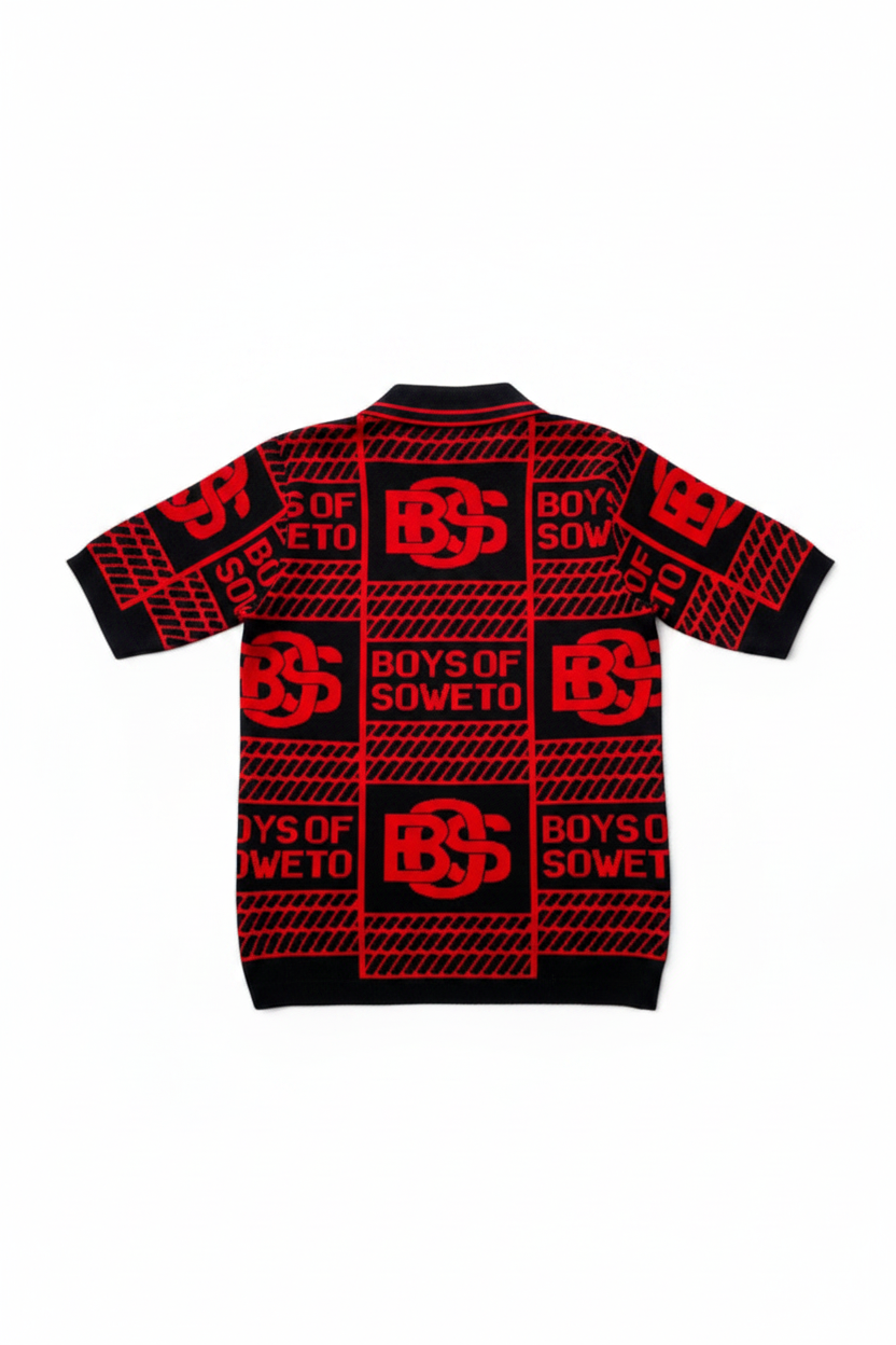 Printed Pattern Golf T-shirt -  Black & Red