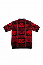 Printed Pattern Golf T-shirt -  Black & Red