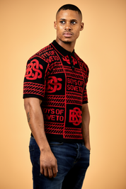 Printed Pattern Golf T-shirt -  Black & Red