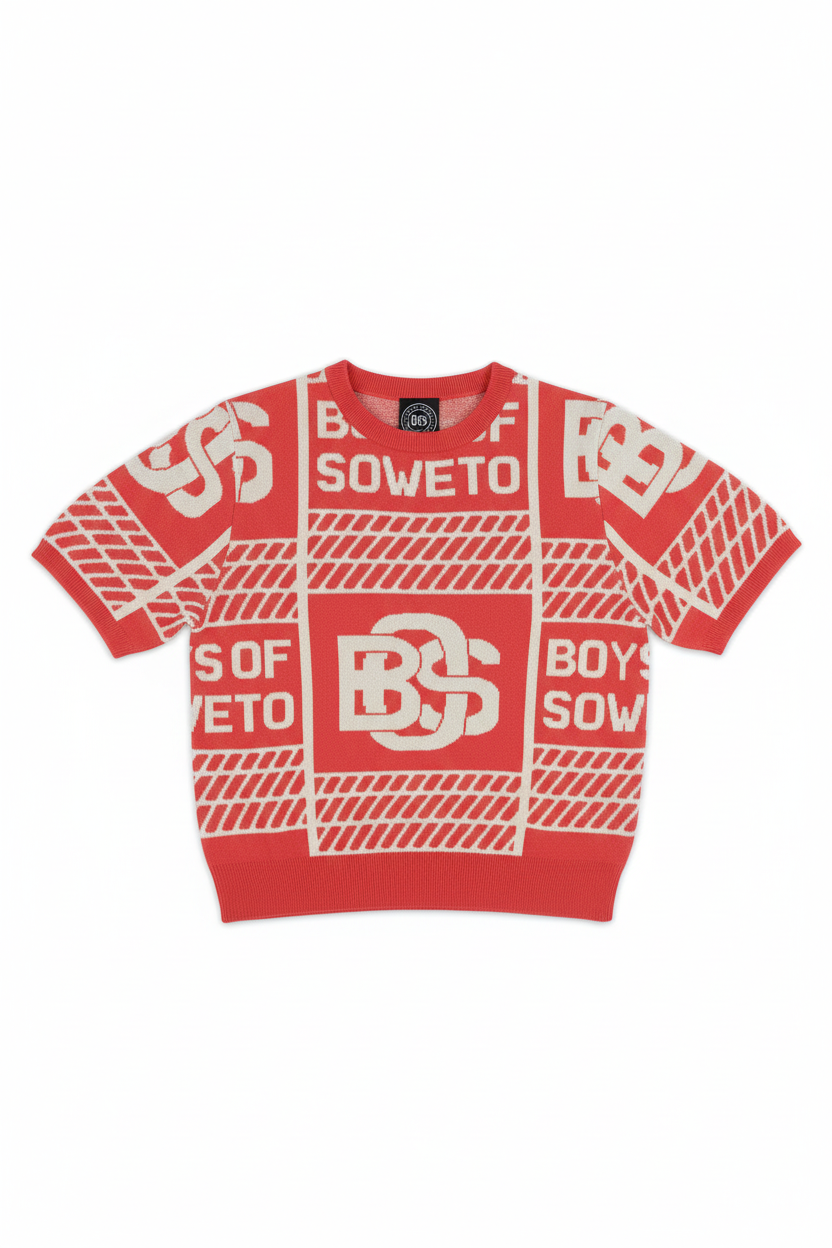 LDS BOS Pattern Crewneck Top - Red & Ecru (1)